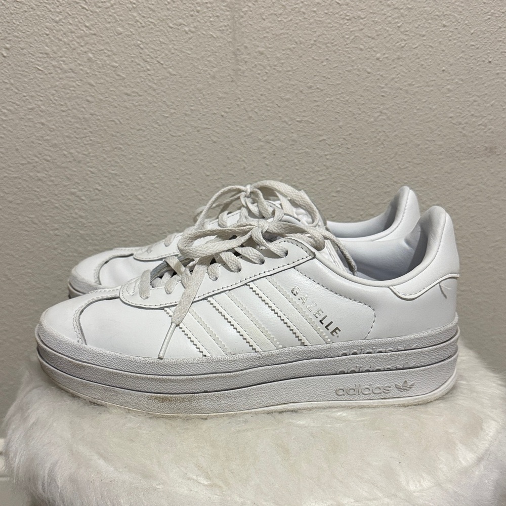 Adidas Gazelle Bold Triple White Platform Unisex Sneakers